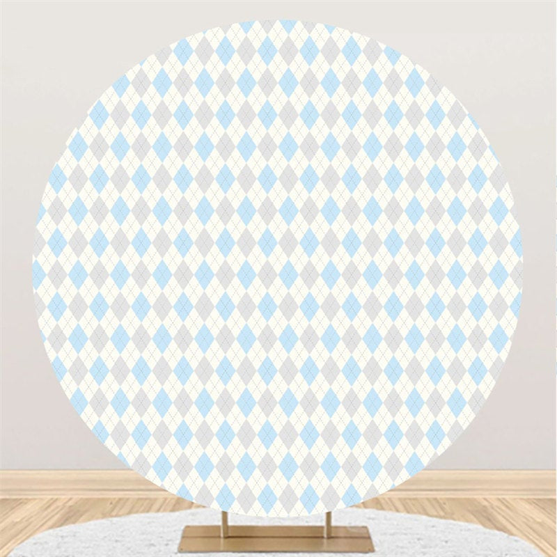 Lofaris Blue And Grey Pattern Round Birthday Party Backdrop