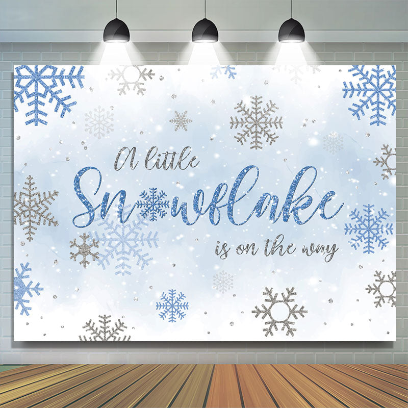 Lofaris Blue And Grey Snowflake Winter Baby Shower Backdrop
