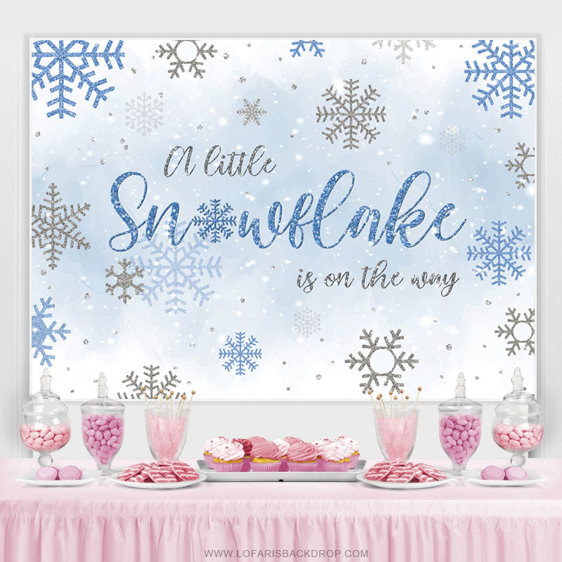 Lofaris Blue And Grey Snowflake Winter Baby Shower Backdrop