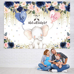 Lofaris Blue And Pink Flowers Elephant Baby Shower Backdrop