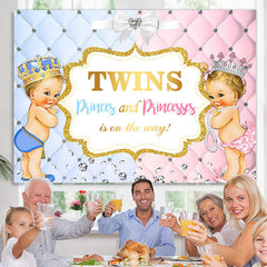 Lofaris Blue And Pink Glitter Twins Baby Shower Backdrop