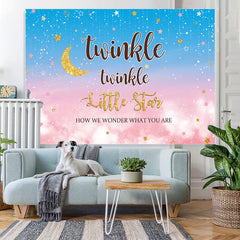 Lofaris Blue and Pink Stars Moon Baby Shower Party Backdrop
