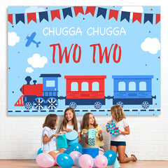 Lofaris Blue And Red Chugga Train 2nd Birthday Backdrop For Boy