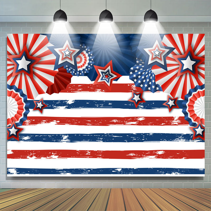 Lofaris Blue And Red Stripes Happy Independence Day Backdrop