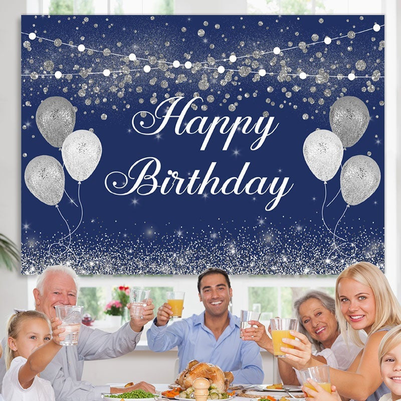 Lofaris Blue and Silver Balloon Birthday Backdrop for Men