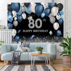 Lofaris Blue And Silver Balloons Happy 80Th Birthday Backdrop