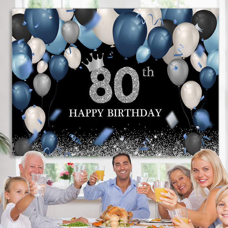 Lofaris Blue And Silver Balloons Happy 80Th Birthday Backdrop