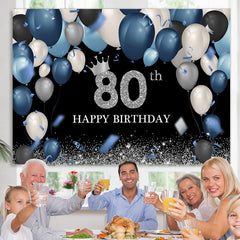 Lofaris Blue And Silver Balloons Happy 80Th Birthday Backdrop