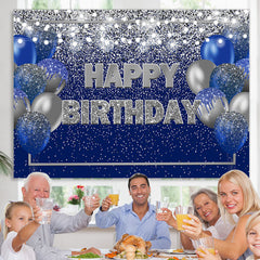 Lofaris Blue and Silver Bokeh Balloon Happy Birthday Backdrop