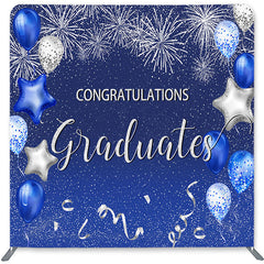 Lofaris Blue And Silver Ballons Double-Sided Backdrop for Graduate