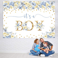 Lofaris Blue And White Floral Its A Boy Baby Shower Backdrop