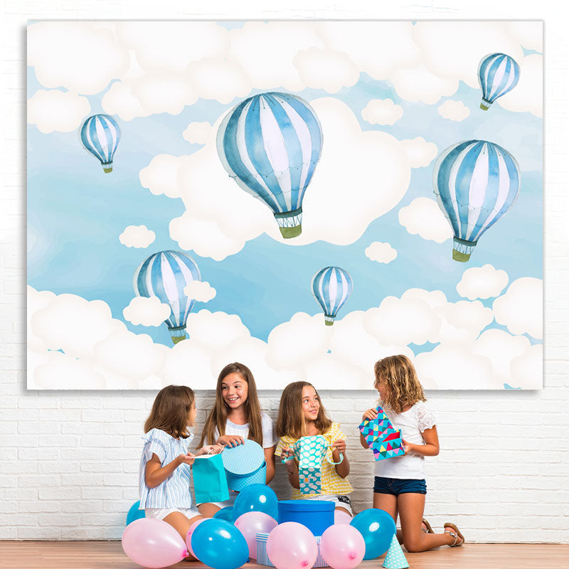 Lofaris Blue And White Hot Air Balloon Sky Themed Backdrop
