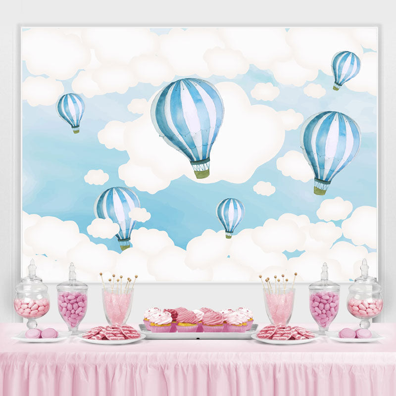 Lofaris Blue And White Hot Air Balloon Sky Themed Backdrop