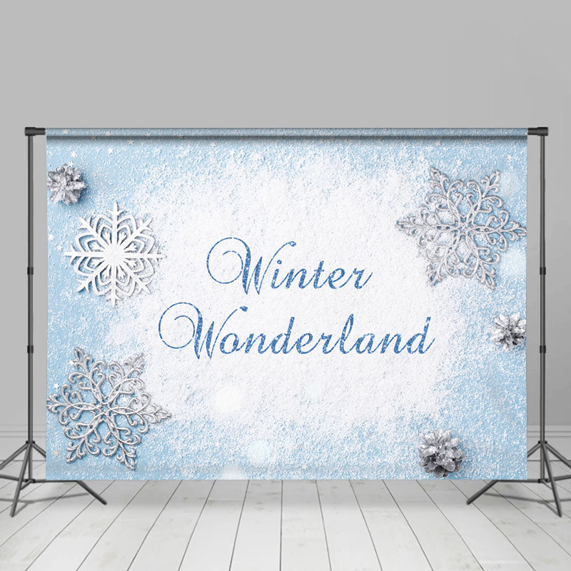 Lofaris Blue And White Snowflake Winter Wonderland Backdrop