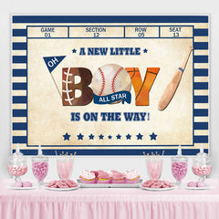 Lofaris Blue And White Stripes Baseball Baby Shower Backdrop