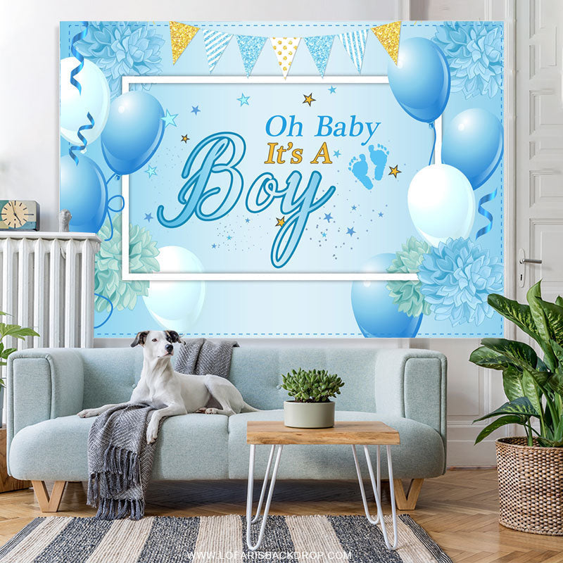 Lofaris Blue Balloon And Flags Its A Boy Baby Shower Backdrop