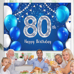 Lofaris Blue Balloons Silver Happy 80Th Birthday Party Backdrop