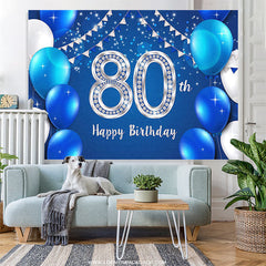 Lofaris Blue Balloons Silver Happy 80Th Birthday Party Backdrop