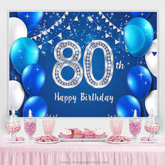 Lofaris Blue Balloons Silver Happy 80Th Birthday Party Backdrop