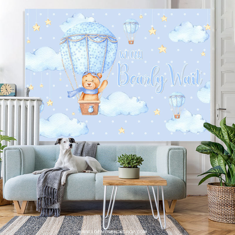 Lofaris Blue Bear On The Airballoon Star Baby Shower Backdrop