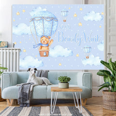 Lofaris Blue Bear On The Airballoon Star Baby Shower Backdrop