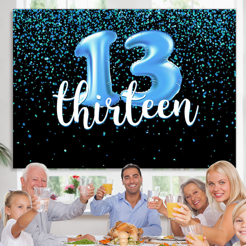 Lofaris Blue Bokeh Black Happy 13Th Birthday Backdrop for Boy