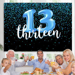 Lofaris Blue Bokeh Black Happy 13Th Birthday Backdrop for Boy