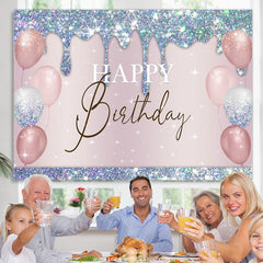 Lofaris Blue Bokeh Glitter Pink Balloons Birthday Backdrop