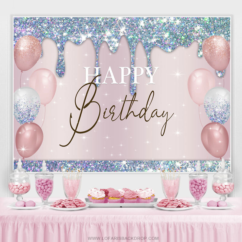 Lofaris Blue Bokeh Glitter Pink Balloons Birthday Backdrop