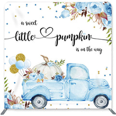 Lofaris Blue Car Pumpkin Double-Sided Backdrop for Baby Shower