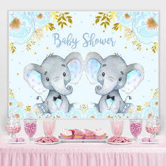 Lofaris Blue Elephant And Floral Baby Shower Backdrop For Twins