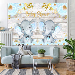 Lofaris Blue Elephant And Floral Wood Baby Shower Backdrop