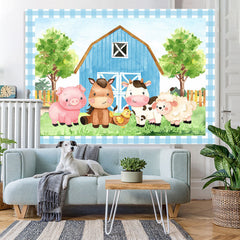 Lofaris Blue farm cartoon animal photo Backdrop for children
