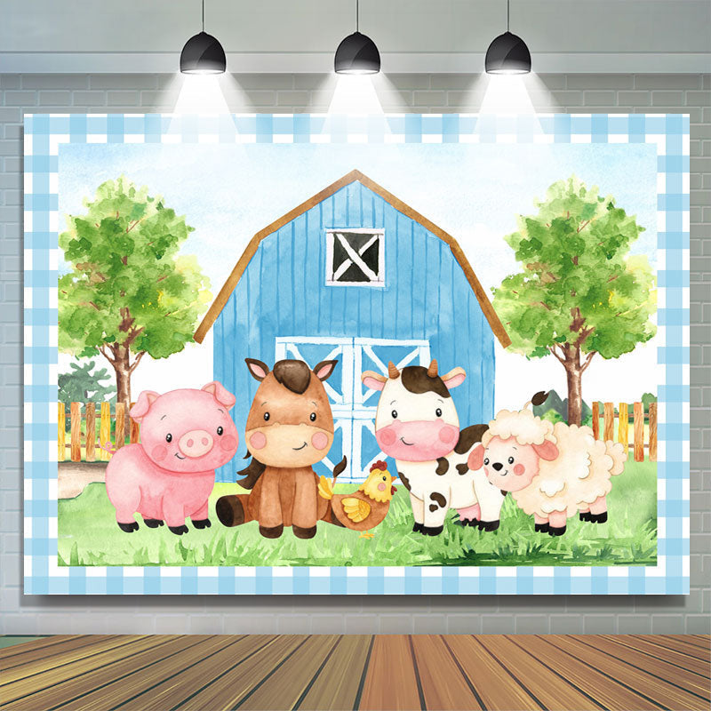Lofaris Blue farm cartoon animal photo Backdrop for children