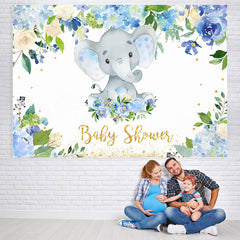 Lofaris Blue Floral and Baby Elephent Shower Backdrop