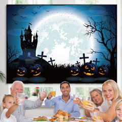Lofaris Blue Full Moon Pimpkin Cemetery Castle Spooky Halloween Backdrop