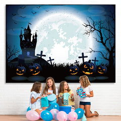 Lofaris Blue Full Moon Pimpkin Cemetery Castle Spooky Halloween Backdrop