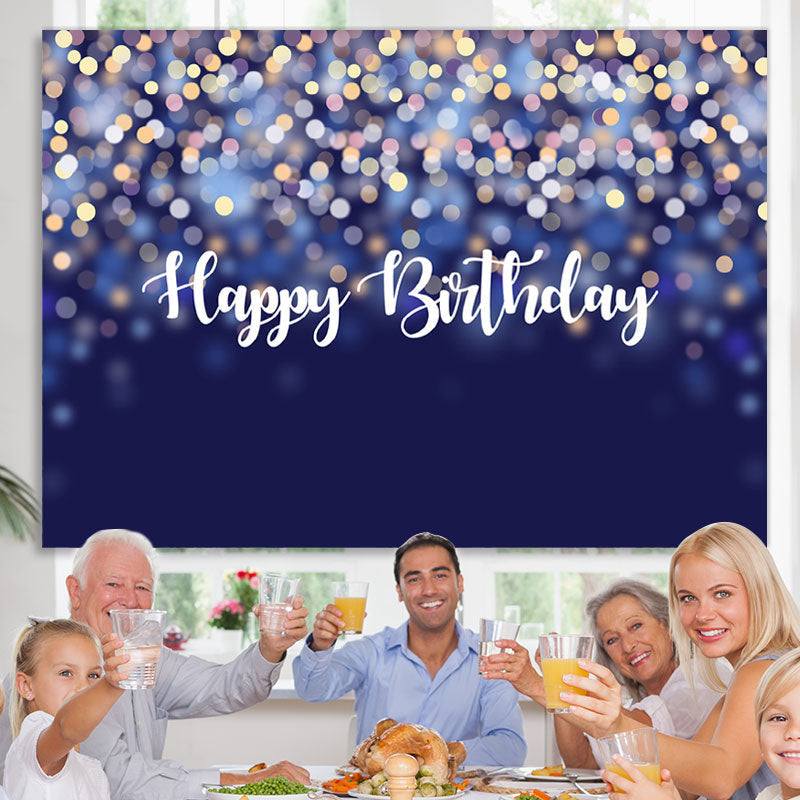 Lofaris Blue Glitter Bokeh Happy Birthday Backdrop For Party