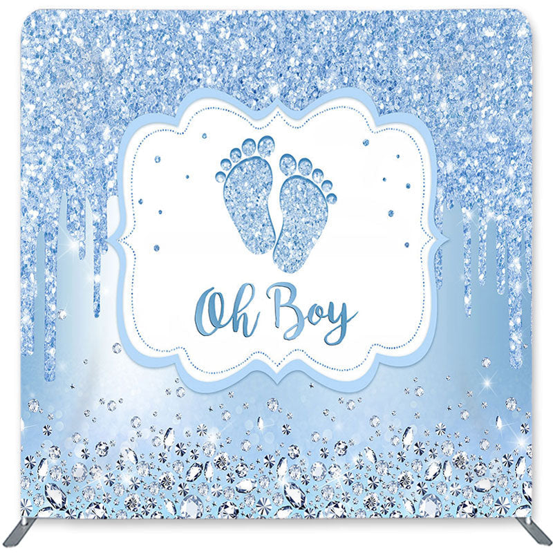 Lofaris Blue Glitter Oh Boy Double-Sided Backdrop for Baby Shower