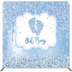 Lofaris Blue Glitter Oh Boy Double-Sided Backdrop for Baby Shower