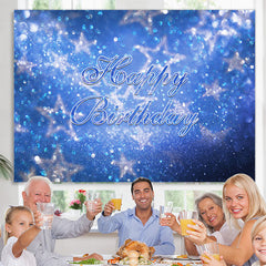 Lofaris Blue Glitter Stars Bokeh Happy Birthday Backdrop