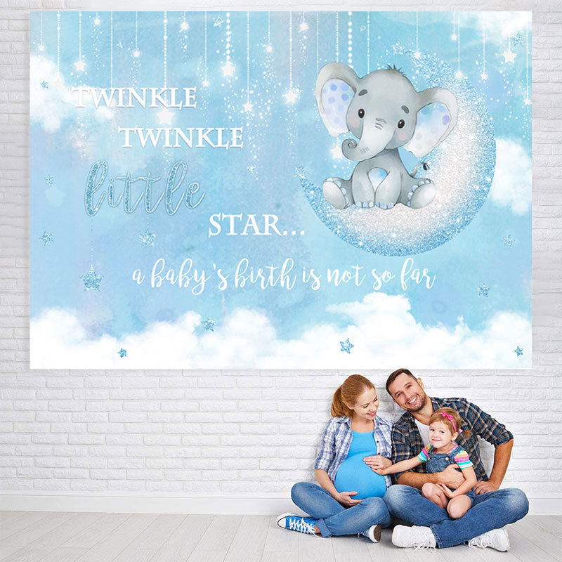 Lofaris Blue Little Star And Elephant Baby Shower Backdrop