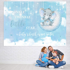 Lofaris Blue Little Star And Elephant Baby Shower Backdrop