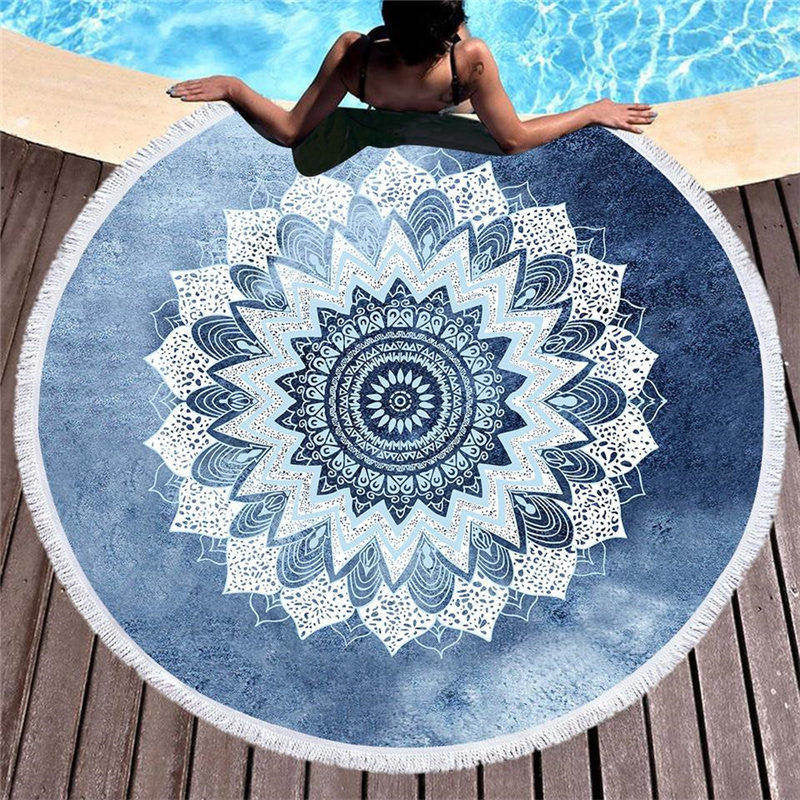 Lofaris Blue Mandala Pattern Surf Round Beach Towel Passion