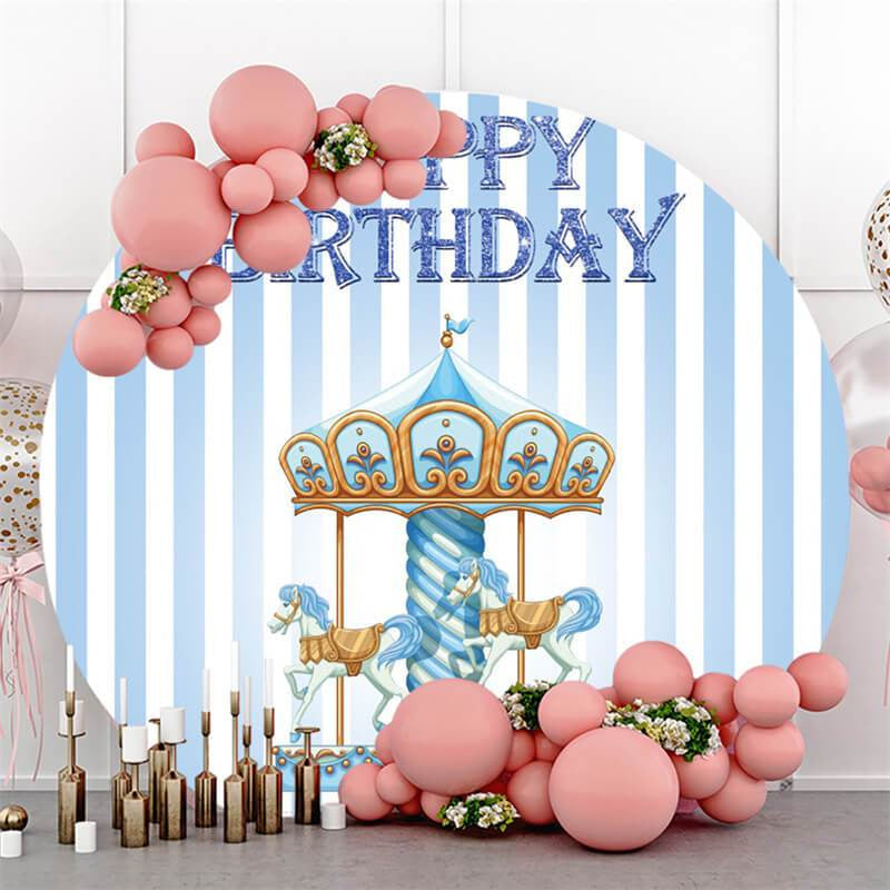 Lofaris Blue Merry Go Round Circle Happy Birthday Backdrop