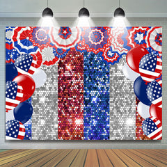 Lofaris Blue Red Balloons Silver Bokeh Independence Day Backdrop