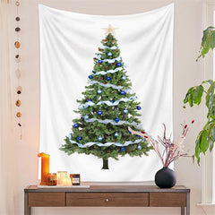 Lofaris Blue Ribbon Christmas Tree Tapestry Wall Hanging