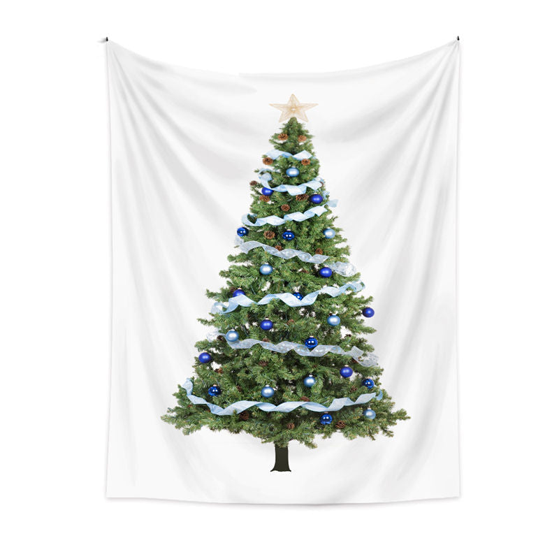 Lofaris Blue Ribbon Christmas Tree Tapestry Wall Hanging