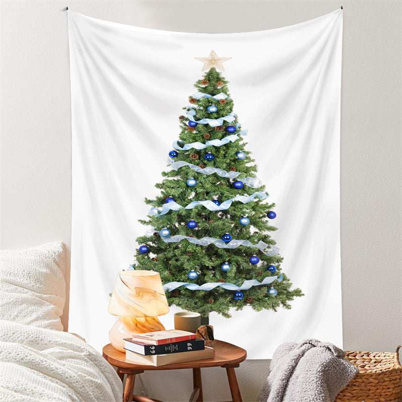 Lofaris Blue Ribbon Christmas Tree Tapestry Wall Hanging