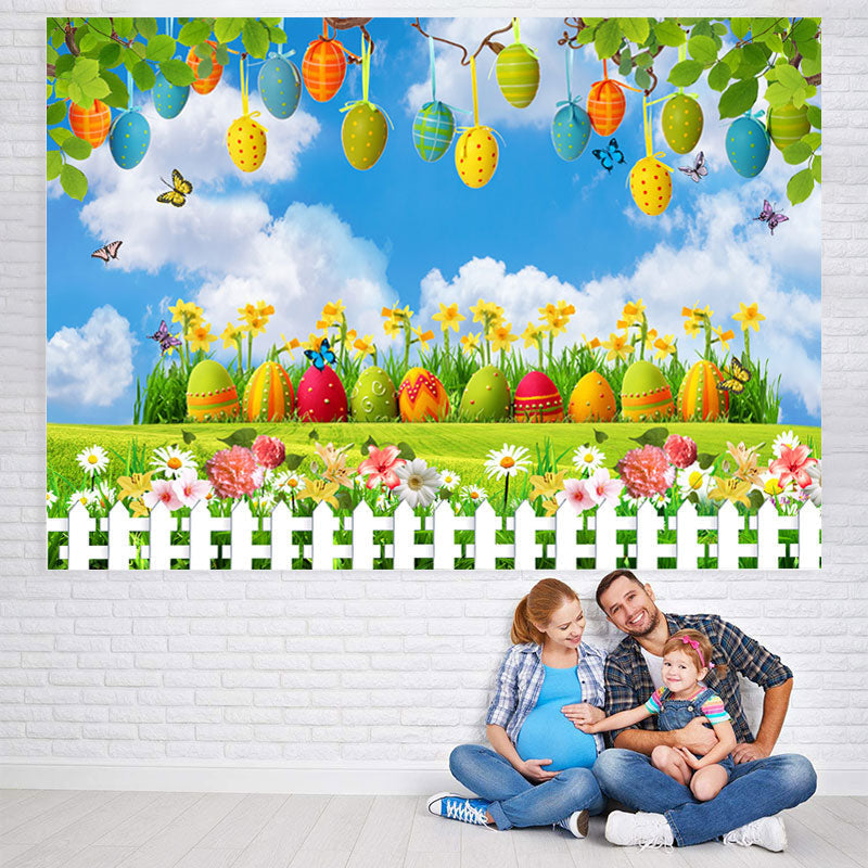 Lofaris Blue Sky And Butterfly With Garden Baby Shower Backdrop